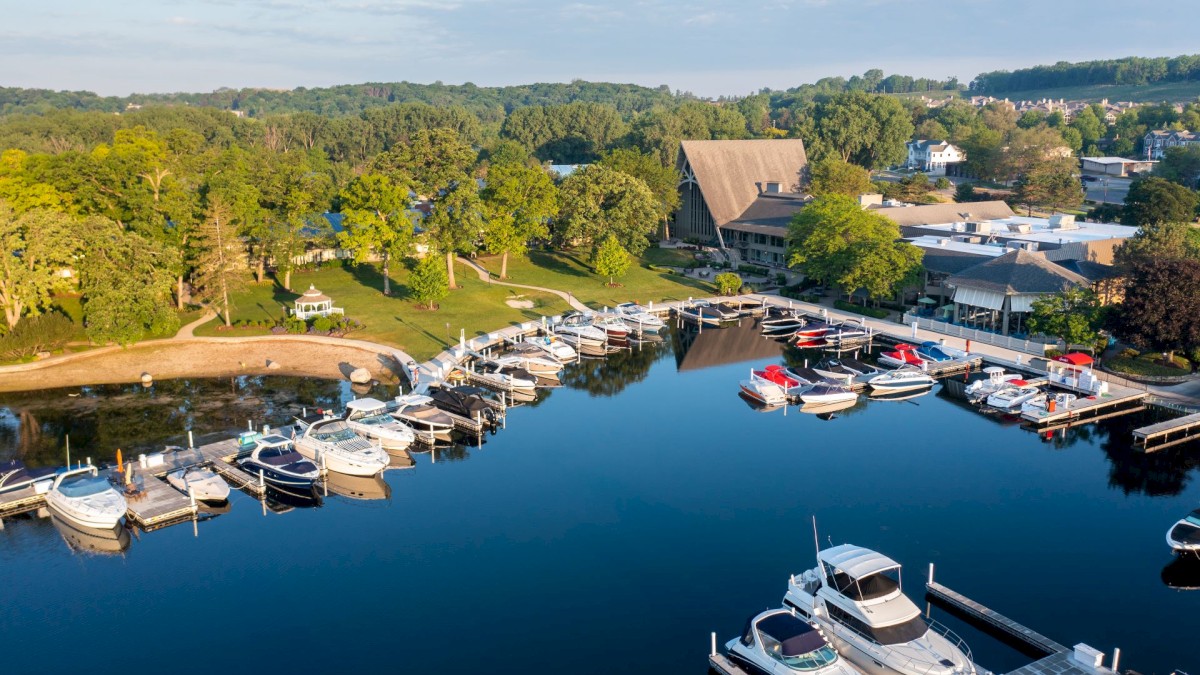 Aerial view of The Abbey Resort marina